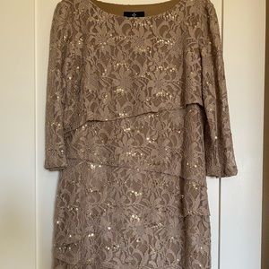 Gold and taupe Ronni Nicole sequins dress. Size12